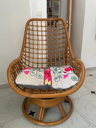 Sillón de bambú y ratán estilo años 60