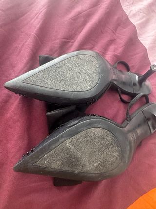 Zara Zapatos Negros con Lazo y Encaje