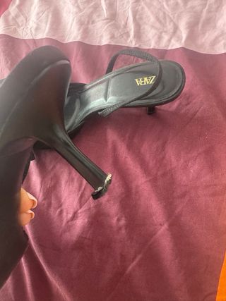 Zara Zapatos Negros con Lazo y Encaje