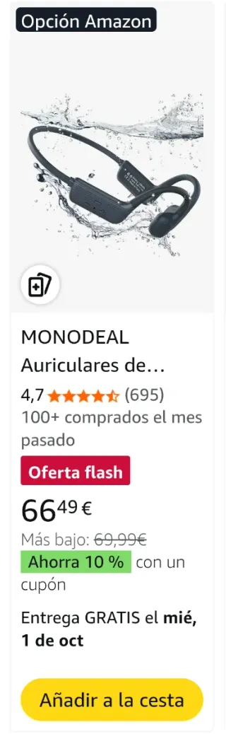 Auriculares Monodeal IP68 Impermeables Negros