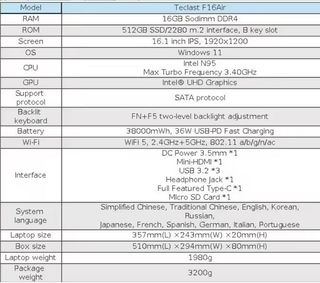 Teclast F16 Air 16 16GB RAM 512GB SSD