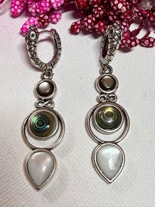 Pendientes chapados plata piedra luna y coral