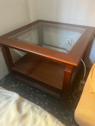 Mesa auxiliar madera y cristal