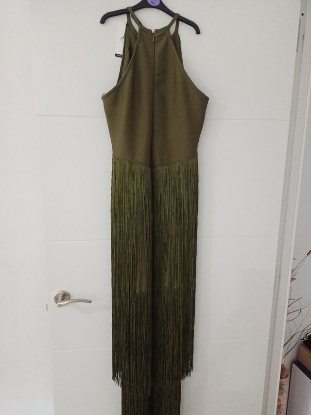 Vestido largo verde con flecos