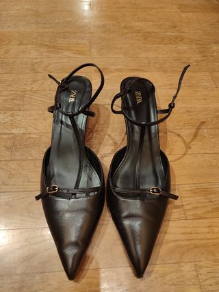 Zapatos Zara Negros Tacón Tira Tobillo
