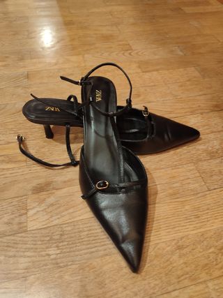 Zapatos Zara Negros Tacón Tira Tobillo