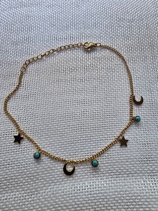 Pulsera Tobillera Estrellas Lunas Turquesas Dorada
