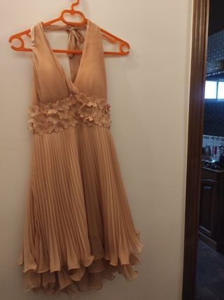 Vestido fiesta salmón flores