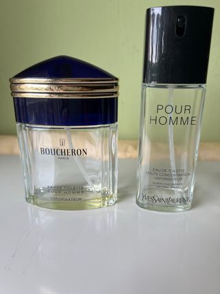 Botellas de colonia Boucheron y YSL vacías