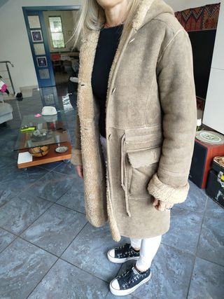 Cappotto donna beige/marrone con cappuccio