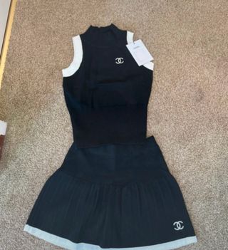 Conjunto Chanel Top y Falda Negro Blanco