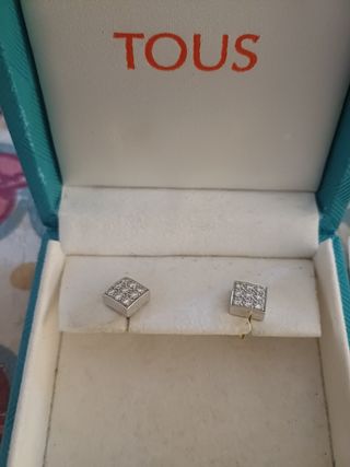 Pendientes Tous Oro Blanco 9 Brillantes Cuadrados