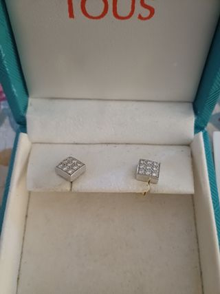 Pendientes Tous Oro Blanco 9 Brillantes Cuadrados
