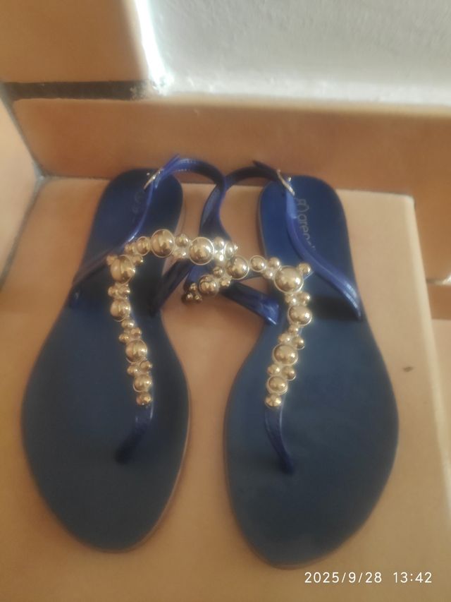 Sandalias Mujer Azul y Dorado