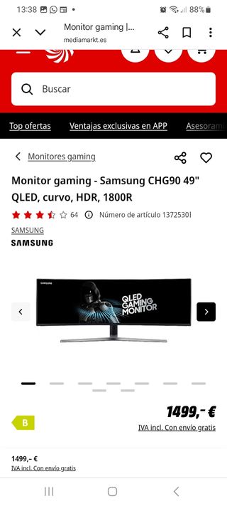 Monitor Samsung Odyssey CHG90 49 Curvo 