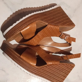 Sandalias cuña mujer marrón talla 38