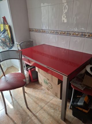 Mesa Cocina Cristal Templado Rojo