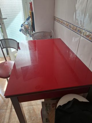Mesa Cocina Cristal Templado Rojo