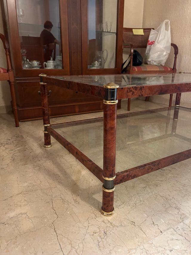 Conjunto mesas centro cristal y madera