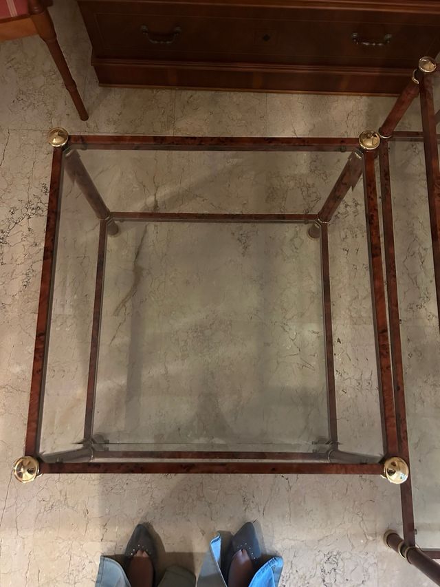 Conjunto mesas centro cristal y madera