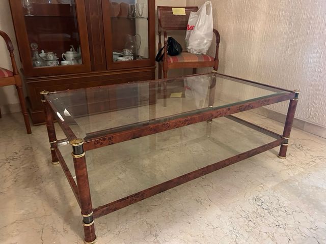 Conjunto mesas centro cristal y madera