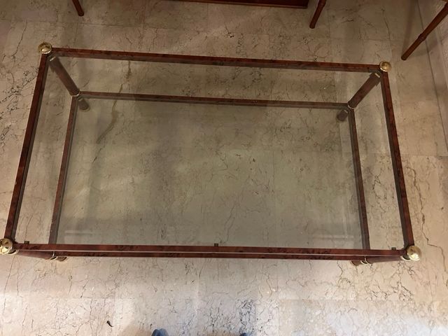 Conjunto mesas centro cristal y madera