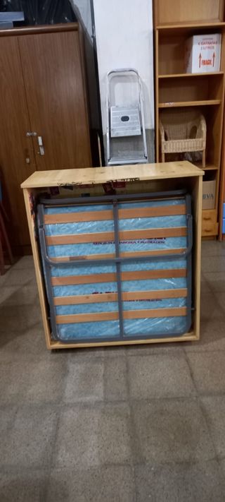 Cama Plegable 90cm Metal Madera incluye colchón