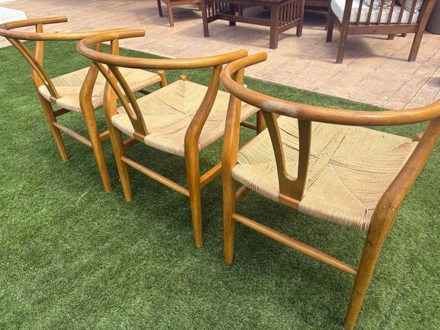 Conjunto 3 Sillones Madera Y Yute. estilo ch 24