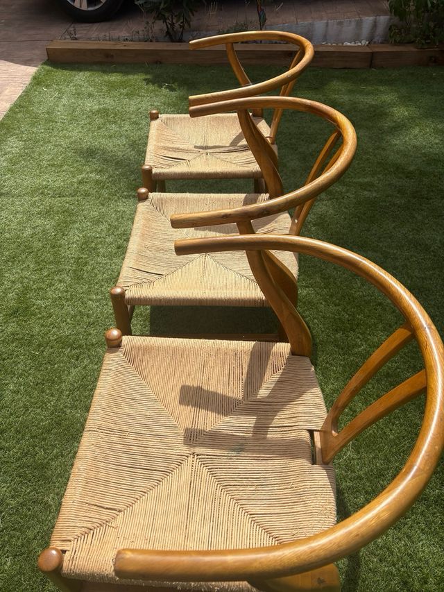 Conjunto 3 Sillones Madera Y Yute. estilo ch 24