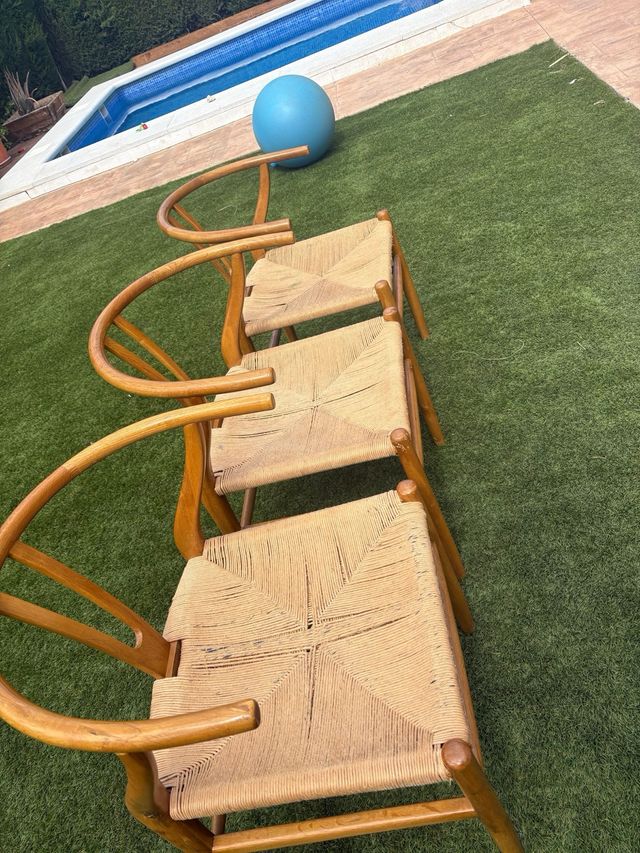 Conjunto 3 Sillones Madera Y Yute. estilo ch 24