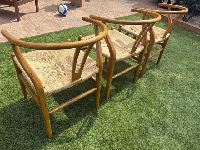 Conjunto 3 Sillones Madera Y Yute. estilo ch 24