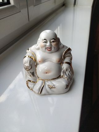 Figura Buda sonriente porcelana dorada