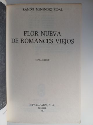 Flor Nueva de Romances Viejos - Menéndez Pidal