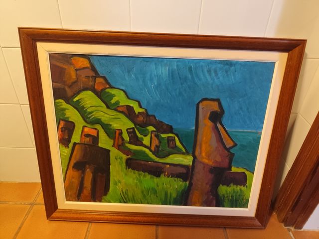 Cuadro Moai paisaje marino