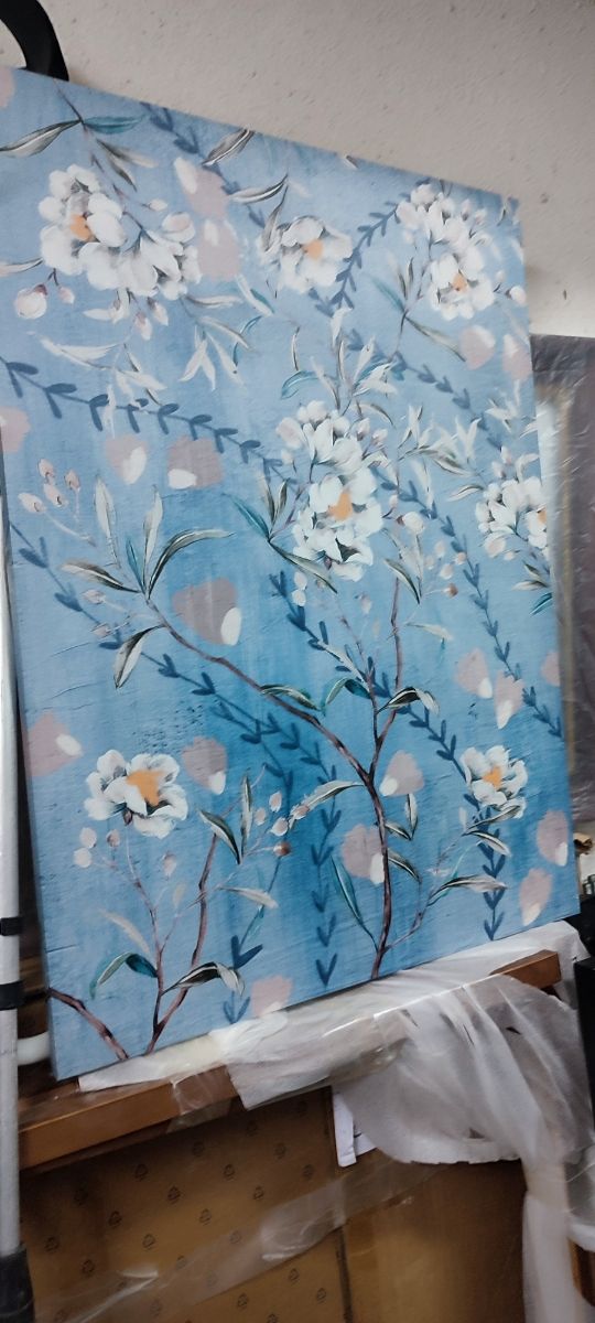 Cuadro floral azul y blanco