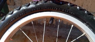 Bicicleta infantil naranja con ruedines