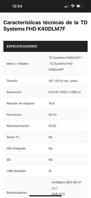 Televisión TDSYSTEMS 40 FULL HD