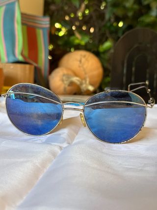 Occhiali da sole ovali argento e blu