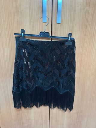 Falda Zara lentejuelas flecos Talla S