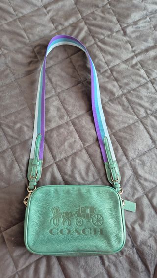 Bolso Coach verde con correa multicolor