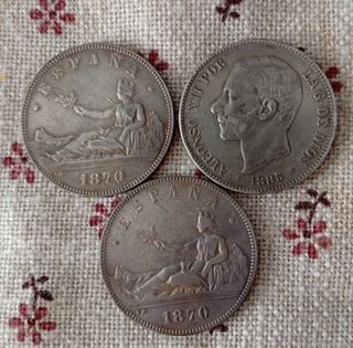 Lote 3 duros Plata 1870 y 1885