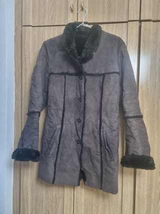 Abrigo 3/4 ante marrón de ante y pelo