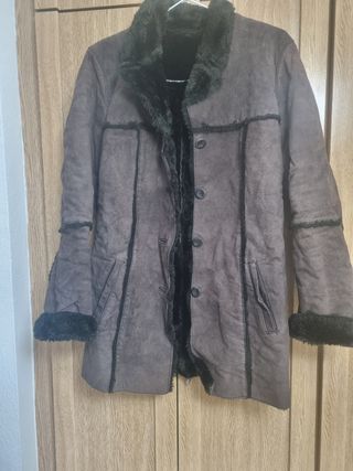 Abrigo 3/4 ante marrón de ante y pelo