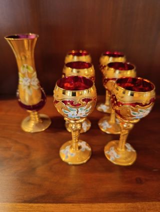 Set da liquore Murano in oro e rosso