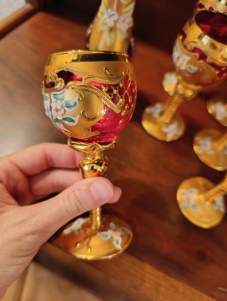 Set da liquore Murano in oro e rosso