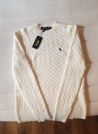 Jersey Polo Ralph Lauren Blanco Punto Trenzado