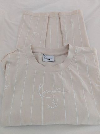 Camiseta beige rayas finas