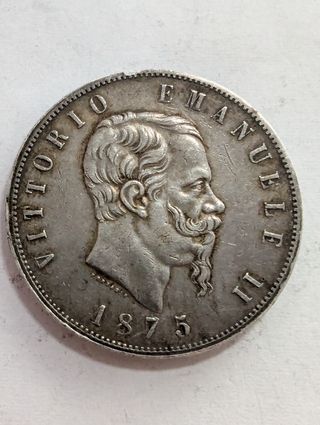 Italia 5 Liras 1875 Plata.


