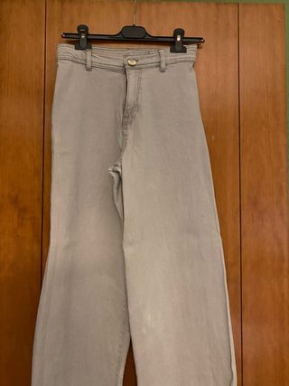 Pantalón Zara Kids Tiro Alto Gris T.13-14