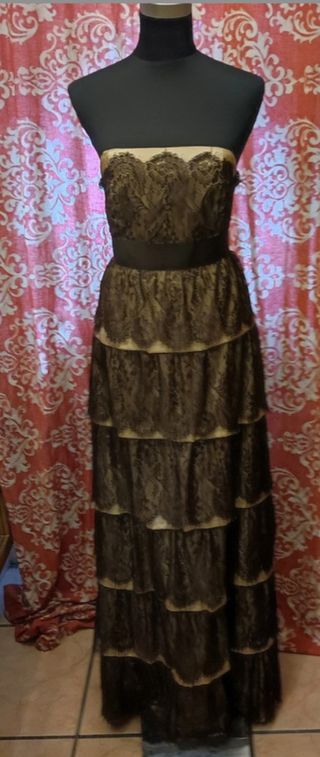 Vestido largo Amitié T40 encaje negro/beige